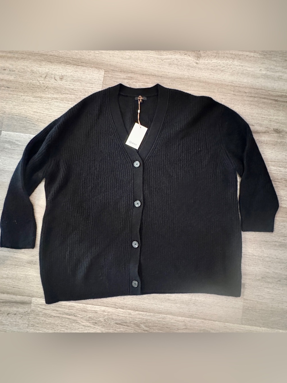Quince Cashmere Black V-Neck Button Cardigan Sweater